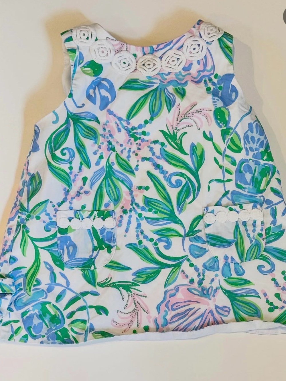 Lilly Pulitzer White Dress with Green, Blue & Pink Floral Print